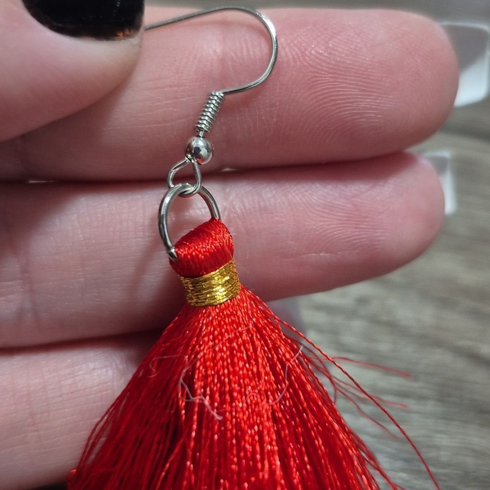 ♡♡♡Elegant Red and Green Tassel Earrings | Stocking Stuffer Gifts - Picture 5 of 8